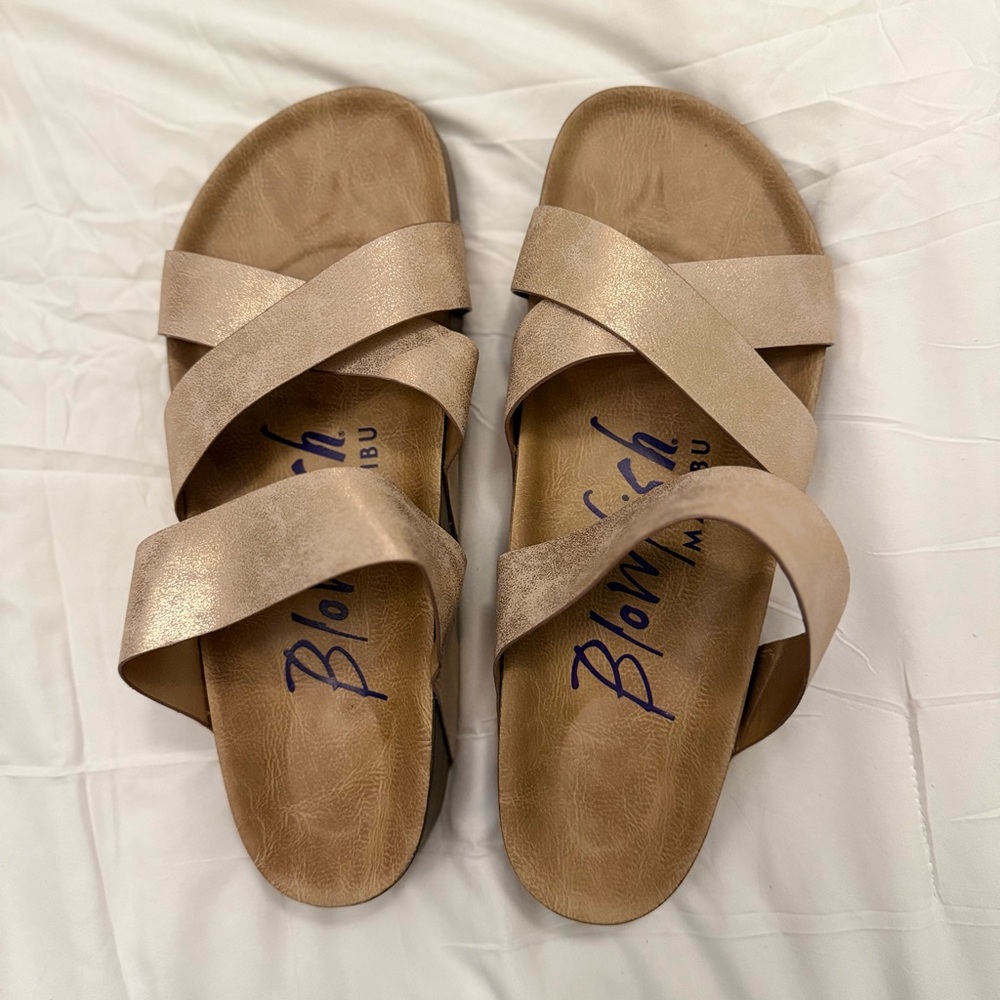 Women’s Blowfish Faux Suede Metallic Platform Sandals Size 11 Never Worn